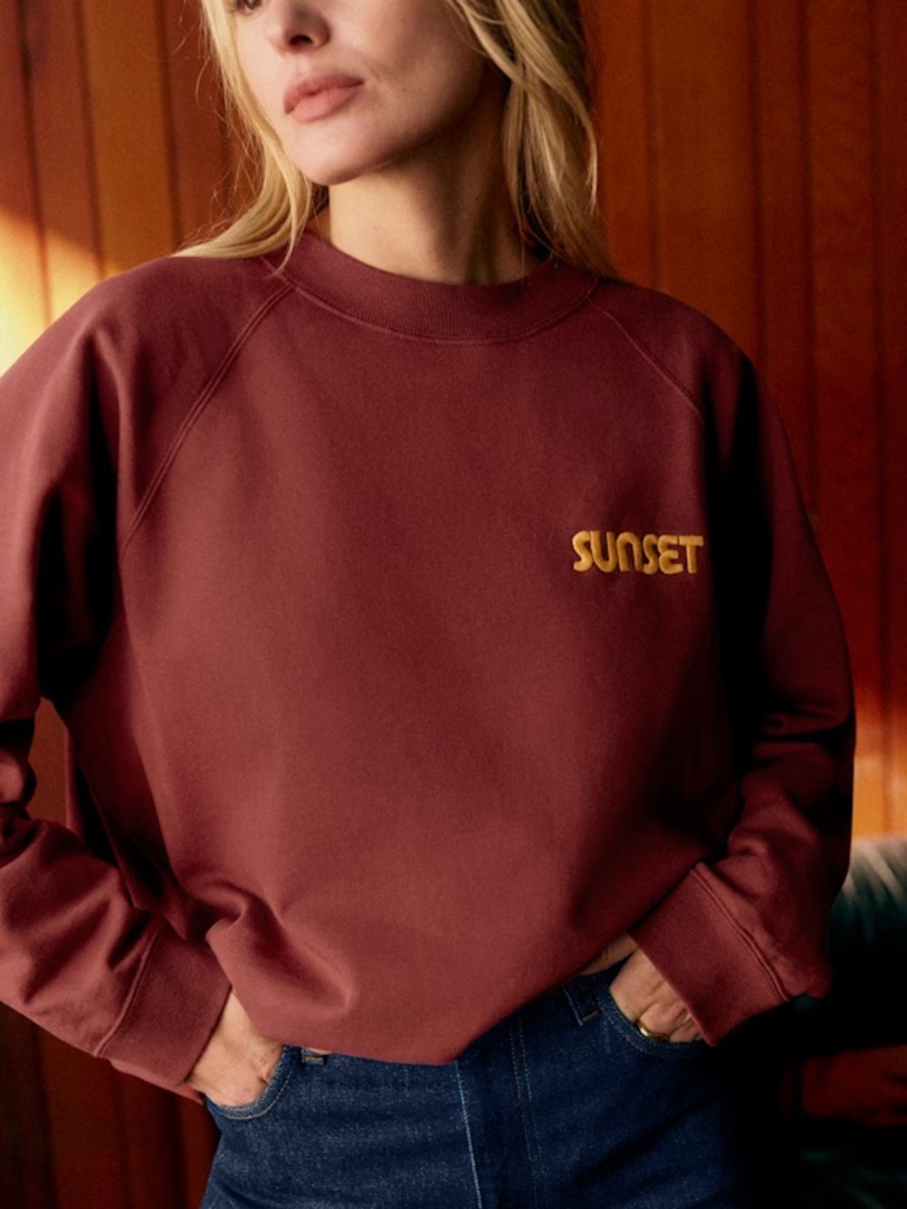 Sezane Sunset Embroidered Crewneck Sweatshirt - Maroon